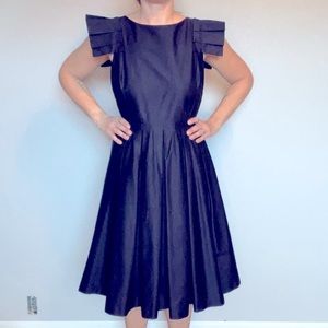 Ted Baker Navy  Blue Mid-Length Sleeveless Dress with Exposed Gold Tone Zipper